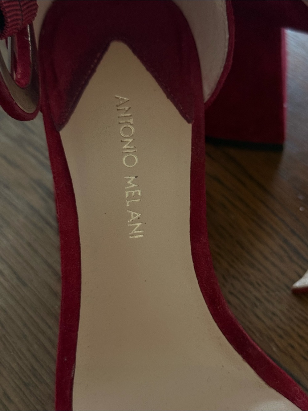 ANTONIO MELANI Red Suede Block Heel Sandals - Picture 3 of 5